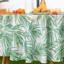 YiHomer Indoor Outdoor Tabletop for Spring Summer Decorations, Picnics and Dinner Parties - Stain and Water Resistant, Palm Leaves Dream, Zipper Tablecloth, 70" Round with Umbrella Hole