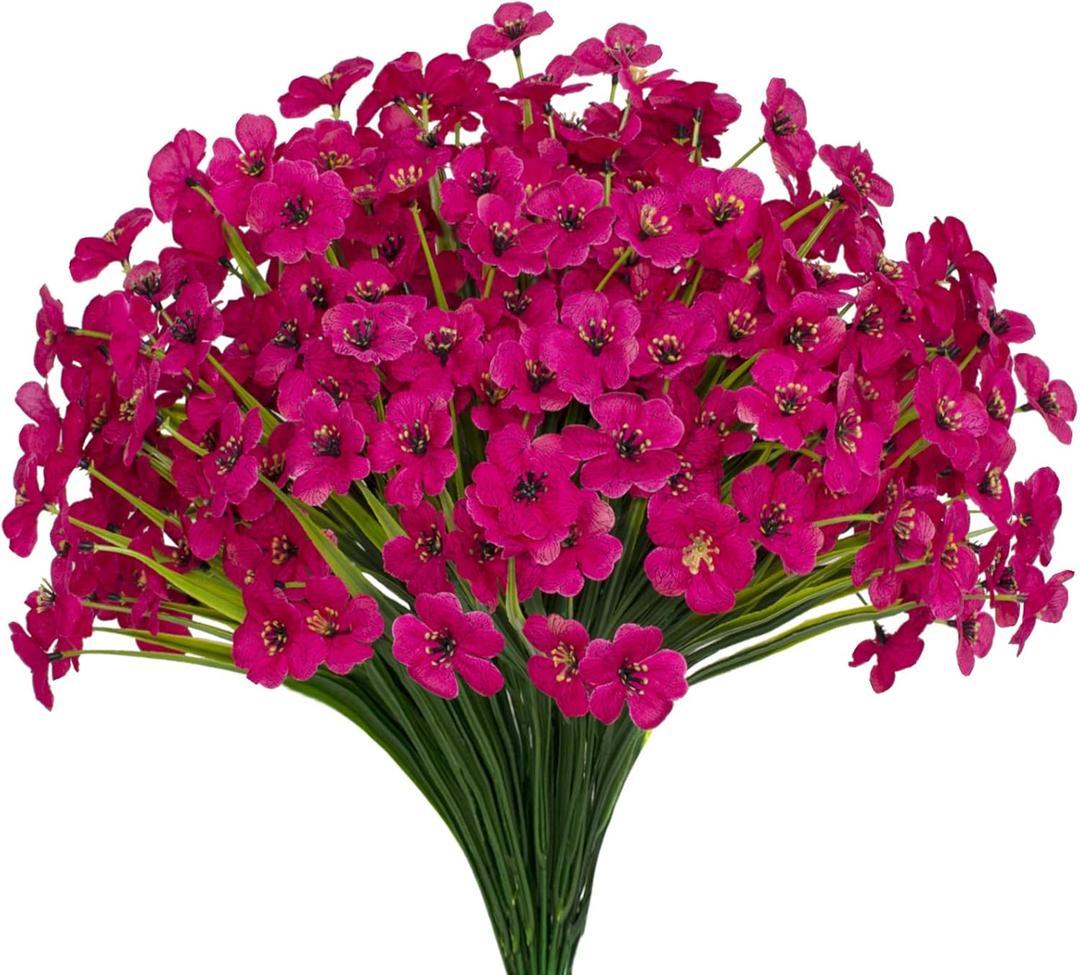 15 Bundles Artificial Flowers UV Resistant Outdoor Plants No Fade Faux Plastic Shrubs Fake Silk Flowers Window Box Garden Porch Home Decoration(Fuchsia)