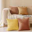 Softalker Fall Throw Pillow Covers 22x22 Inch, Set of 4, Corduroy Soft Striped Farmhouse Boho Pillow Cover, Modern Farmhouse Boho Autumn Home Decor for Living Room Bed Sofa, Orange/Rust
