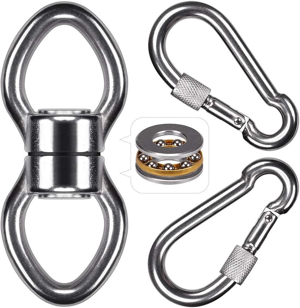 SELEWARE Silent Bearing Swing Swivel with 2 Carabiners, 360 Rotational Device Hanging Accessory for Tree Swing, Hammock Chair, Yoga,1200LB Capacity
