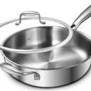 EWFEN 12 Inch Tri-Ply Stainless Steel Frying Pan, Compatible with All Cooktops Up to 600, Large Frying Pan with lids, Induction-Ready Skillet, Dishwasher and Oven Safe, Even Heat, 12" Pan+Handle+Lid