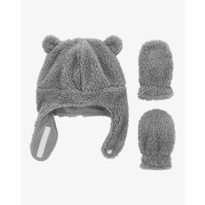 Tadpoles Super Soft Plush Sherpa Hat & Mittens Set, Grey