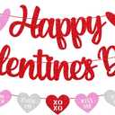 Happy Valentines Day Banner Glitter Red Pink Heart Garland Decorations Valentines Day Party Supplies Romantic Valentine Party for Home Classroom Decorations