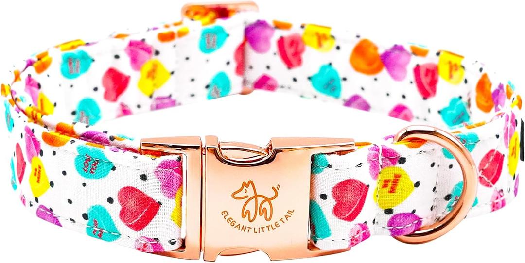 Elegant Little Tail Valentine's Day Collar - Pink Heart Cute Dog Collar, Adjustable for X-Small Dogs