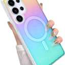 Glitter Case for Samsung Galaxy S25 Ultra Case for Women Girls [ Compatible with Magsafe ] Clear Cute Girly Aesthetic Iridescent Rainbow Sparkly Bling Magnetic Phone Cover, Gradient Colors