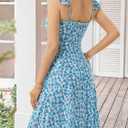 FENSACE Summer Cute Sweetheart Neckline Sundresses Ruffle Sleeve Floral Knee Length Dress (L)