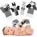 Yeeeasy Baby Rattle Cotton Socks and Wrist Rattle Strap Set, Infant Toys 3 6 9 12 Months, Baby Gifts for Boys and Girls, Develop Babies Sensory Toys, Black and White, Pack of 3 