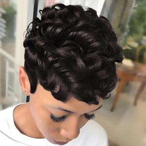 Pixie Cut Wig Short Wig Glueless Synthetic Layered Curly Wigs, Dark Brown Short Cut Perfect Pixie For Black Women, Natural Hair Wigs Short Curly With Black Wig Cap(Dark Brown)
