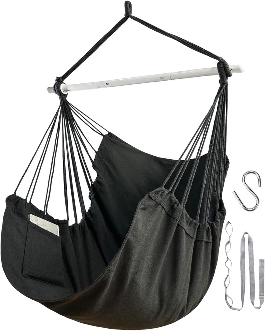 Lulladle Hammock Chair Hanging Rope Swing - Hammock Chair Bedrooms - Swing Chair Indoor - Hanging Chair Outdoor - Max Weight 500 Lbs (Dark Grey)