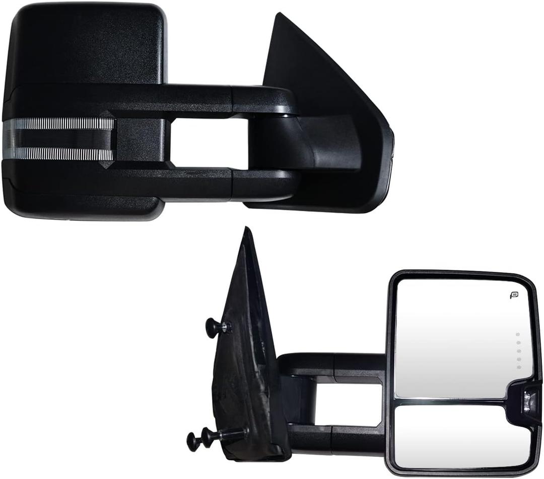 Towing Mirrors Compatible with Ford F150 2004-2014 Pickup Power Heated with Turn Signal, Puddle Light Trailer Towing Mirrors (Black)
