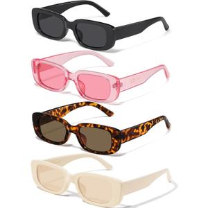 JASPIN Rectangle Sunglasses for Women Men Trendy Y2k Retro 90s Sun Glasses UV Protection Cool Square Frame (Black+beige+clearpink+leopard1)
