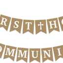 First Holy Communion Burlap Banner, Pre-Strung Communion Baptism Religious Communion Party Decor, Christening Confirmation Decorations