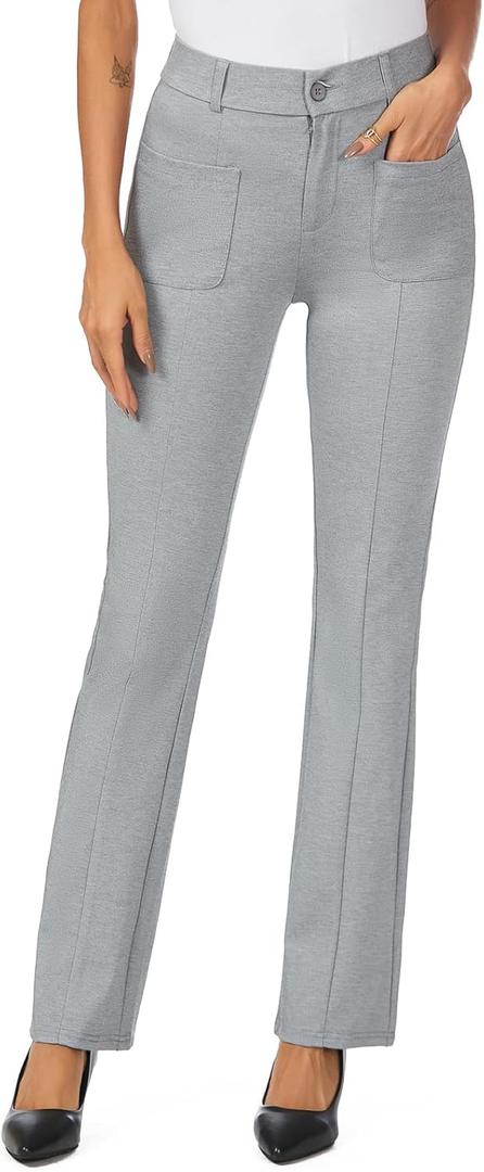 iChosy Women's High Waist Stretchy Bootcut Dress Work Slacks Pants with Pockets (Grey), Size: 16