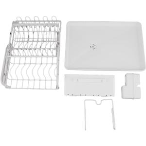 White/Black Dish Drying Rack for Kitchen Counter, Metal Dish Drying Rack with Drainboard, Detachable Multifunctional 2 Tier Dish Drying Rack with Utensil, Cup, Knife, Cutting Board Holder(White)