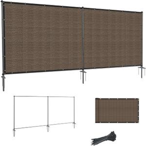 SunnyRoyal 5' x 12' Privacy Fence Screen Panel with Iron Poles Freestanding No Dig Heavy Duty Windscreen Mesh Fabric Temporary Dog Fencing for Outdoor Backyard Patio Garden (Brown)