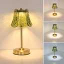 Small Table Lamp with 5200mAh Battery & Touch Control - 3 Adjustable Color Temperatures, Dimmable Rechargeable Table Lamps for Living Room, Bedroom, Bedside (Green Rose)