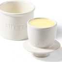 Butter Crock with Lid for Countertop - Ceramic French Butter Dish for Spreadable Soft Butter, Butter Container Holder with a Water Seal, Housewarming Gift, Kitchen and Home Decor, Speckled White