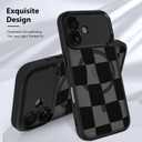 KANGHAR for iPhone 16 Case Checkered Matte Aesthetic Cute Pattern Magnetic [Compatible with Magsafe] Wide Lens Shockproof Full Body Protection for Girls Women -Black