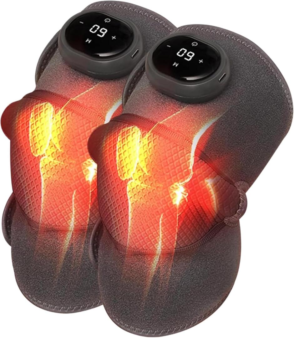 Vibration-Based Knee Massager with Soothing Heat and Adjustable Compression  Knee Relief Device for Pain Support, Circulation, and Daily Recovery. (Grey, Pair).