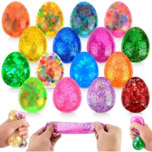 16 Pack Easter Egg Stress Balls, Squishy Squeeze Balls for Teens & Adults (14+), Easter Basket Fillers for Teens & Adults, Stress Relief Fidget Balls