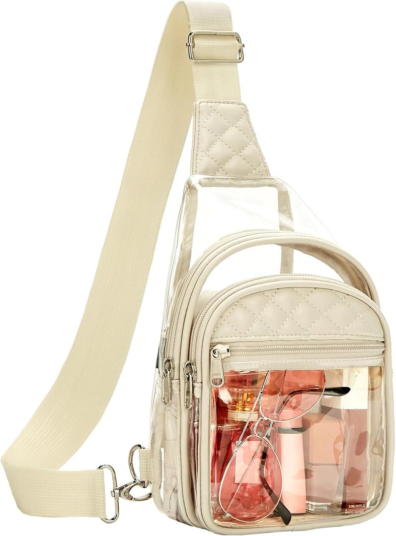 Vorspack Clear Bag for Stadium Events - Crossbody Bag for Women Clear Stadium Bag for Concerts Sports Festivals (Medium, Beige)