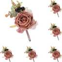 uxcell 6pcs Rouge Boutonnieres for Men, Buttonholes Pocket Corsage Artificial Flowers with Boutonnieres Pins for Bride Groom Wedding Ceremony Anniversary Formal Party