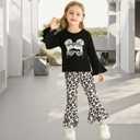 Toddler Girl Clothes Long Flare Sleeve Tops Bell Bottom Pants Baby Girls Clothing Sets Cartoon Graphic Outfit (Black)