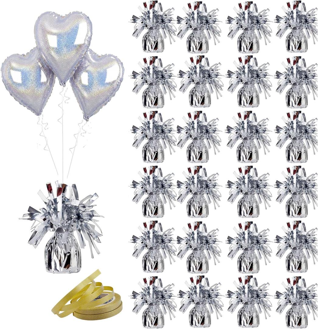 Aluminum Foil Balloon Weights for Parties (24 pcs) - 0.31lb (140g) Each - Premium Balloon Anchors for Birthday, Wedding, Dinner, Indoor & Outdoor Decorations(Silver 24pcs)