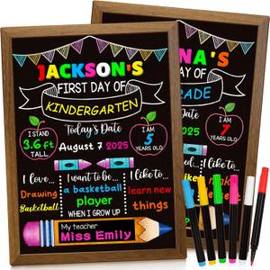 Double-Sided First Day and Last Day of School Board Sign with 6 Colorful Markers,14x12 Inch Reusable Chalkboard, First & Last Day Photo Prop for Kindergarten Preschool Elementary Kids