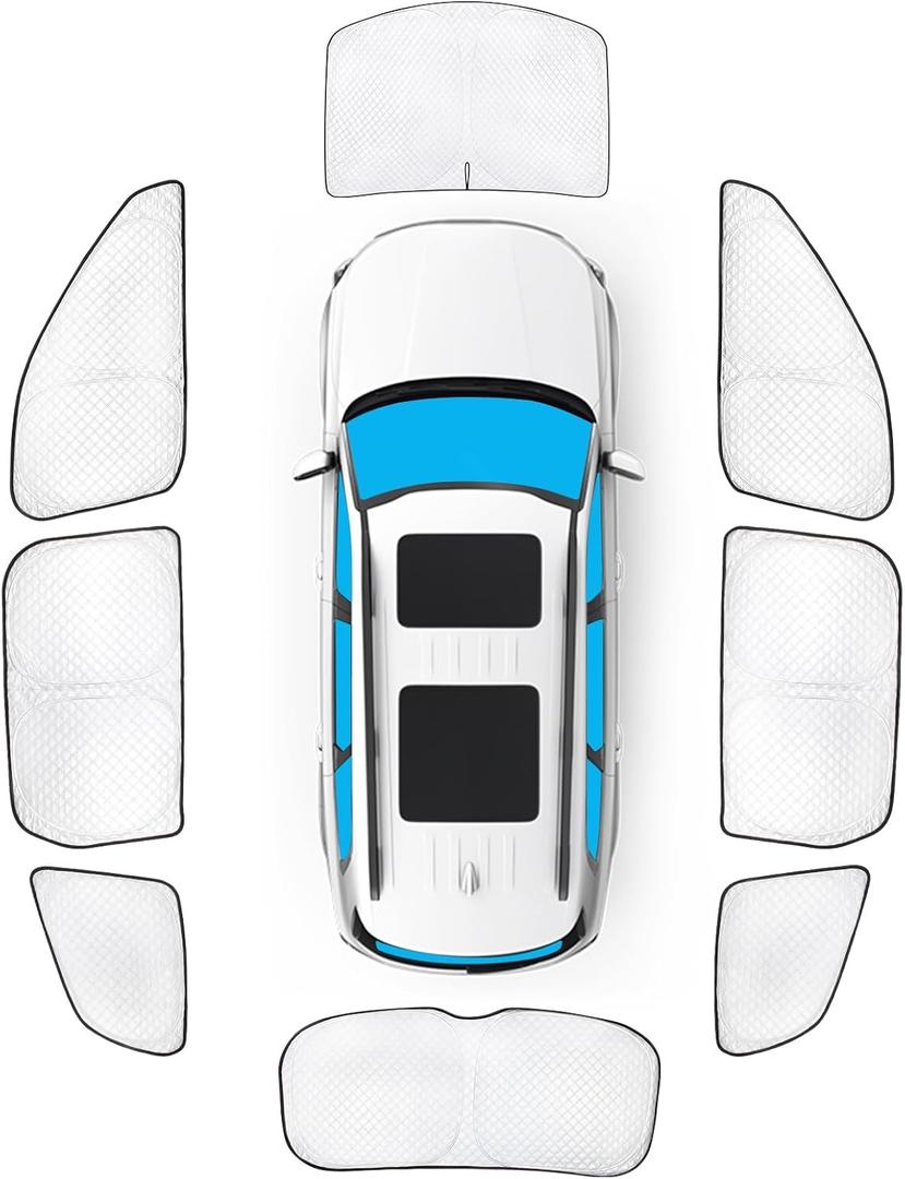 KMF 8pcs Thicken Full Window Sun Shades for KIA Telluride Accessories 2020-2025,Custom Fit Windshield Sunshade Car Window Covers for Side Rear, UV Block and Blackout Privacy for Camping Outdoor
