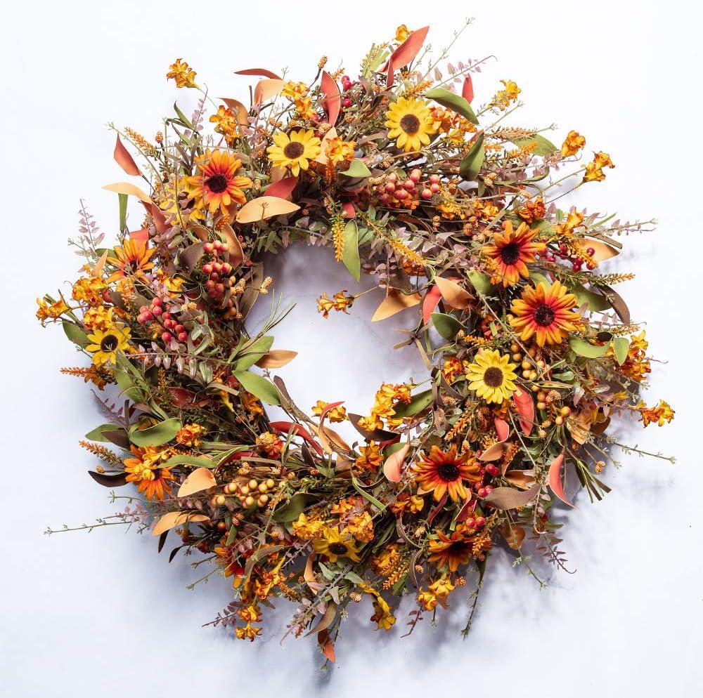 JINGHONG Fall Wreaths for Front Door 24 Inch Artificial Fall Wreath Large Autumn Wreath for Outside Wall Porch Harvest Thanksgiving Day Celebration