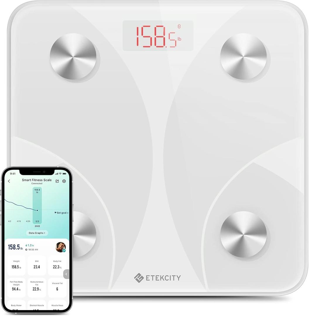 Etekcity Scale for Body Weight, Smart Digital Bathroom Weighing Scales with Body Fat and Water Weight for People, Bluetooth BMI Electronic Body Analyzer Machine, 400lb (White)