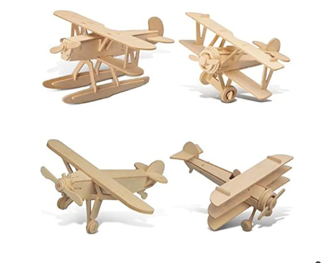 Puzzled Wooden Airplane Model Kits - Water Plane, Spirit of St. Louis, Nieuport 17 & Tri-Plane 3D Wooden Puzzles Set, Educational Adults & Kids Toys DIY Airplane Kit Assembly Planes to Build - 3 Pack