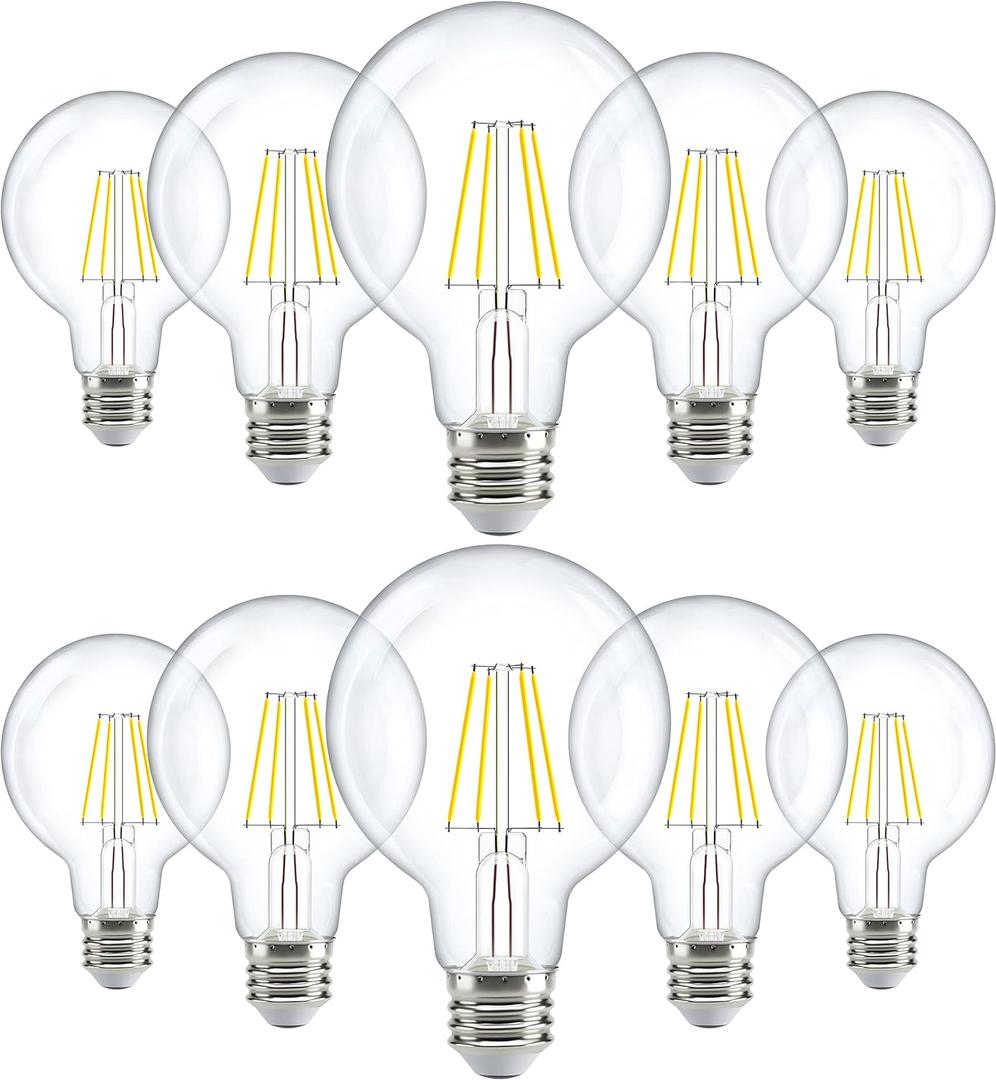 Sunco 10 Pack G25 LED Vanity Light Bulbs, Filament Edison Globe, Vanity Lighting Bulb for Bathroom Bedroom, 500 LM, 5W (60W Equivalent), 5000K Daylight, Dimmable, E26 Base, Clear UL