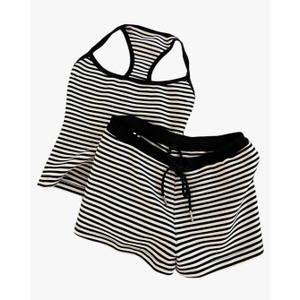 MakeMeChic Women's Summer 2 Piece Sets Striped Tank Tops Shorts Set, M