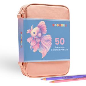 Colored Pencils for Adult Coloring Books  50 Pastel Color Pencils with Leather Case, Color Pencil Set includes Sharpener & Eraser
