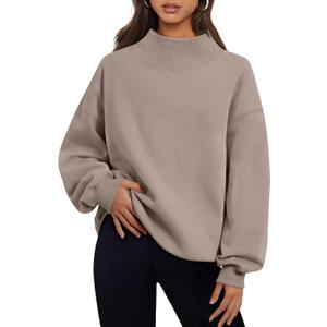 Trendy Queen Womens Oversized Sweatshirts Mock Neck Pullover Long Sleeve Hoodies Tops Fall Fashion Outfits 2026 Clothes CoffeeGrey, XL