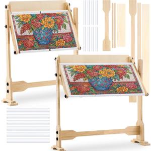 Colingmill Needlework Table and Adjustable Embroidery Stand, Cross Stitch Hoop Stand, Beech Wood Tapestry Cross Stitch Embroidery Frame Holder 21.5 x 16.3 and 44.3 x 16.3