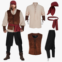 Men's Pirate Costume 5 Pcs Medieval Renaissance Outfits Halloween Viking Set, SIZE XL