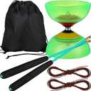 6 Pieces Chinese Diabolo Toy Set Includes 5 Inches Five Bearings Diabolo Ball Toys with 2 Pieces Alloy Diabolo Sticks 2 Pieces Ropes Drawstring Bag for Fun (Green)