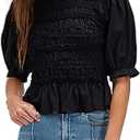 Tankaneo Women's Summer Smocked 2 Piece Short Sets Cap Sleeve Baby doll Peplum Blouse Casual Matching Set Vacation Outfits XX-Large