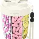 Large Pill Organizer,Supplement Organizer for 7 Different Vitamins,Pill Dispenser with Anti-Mixing Design,Easy to Retrieve Meds,Includes 20 Pcs Labels,Travel Pill Organizer (Cream White)