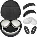 Hard Case for AirPods Max Supports Sleep Mode, Travel Carrying Headphone Case with AirPods Max Clear Ear Cups Cover/Silicone Earpad Case/Headband Cover,AirPod Max Protective Portable Storage Bag,Black