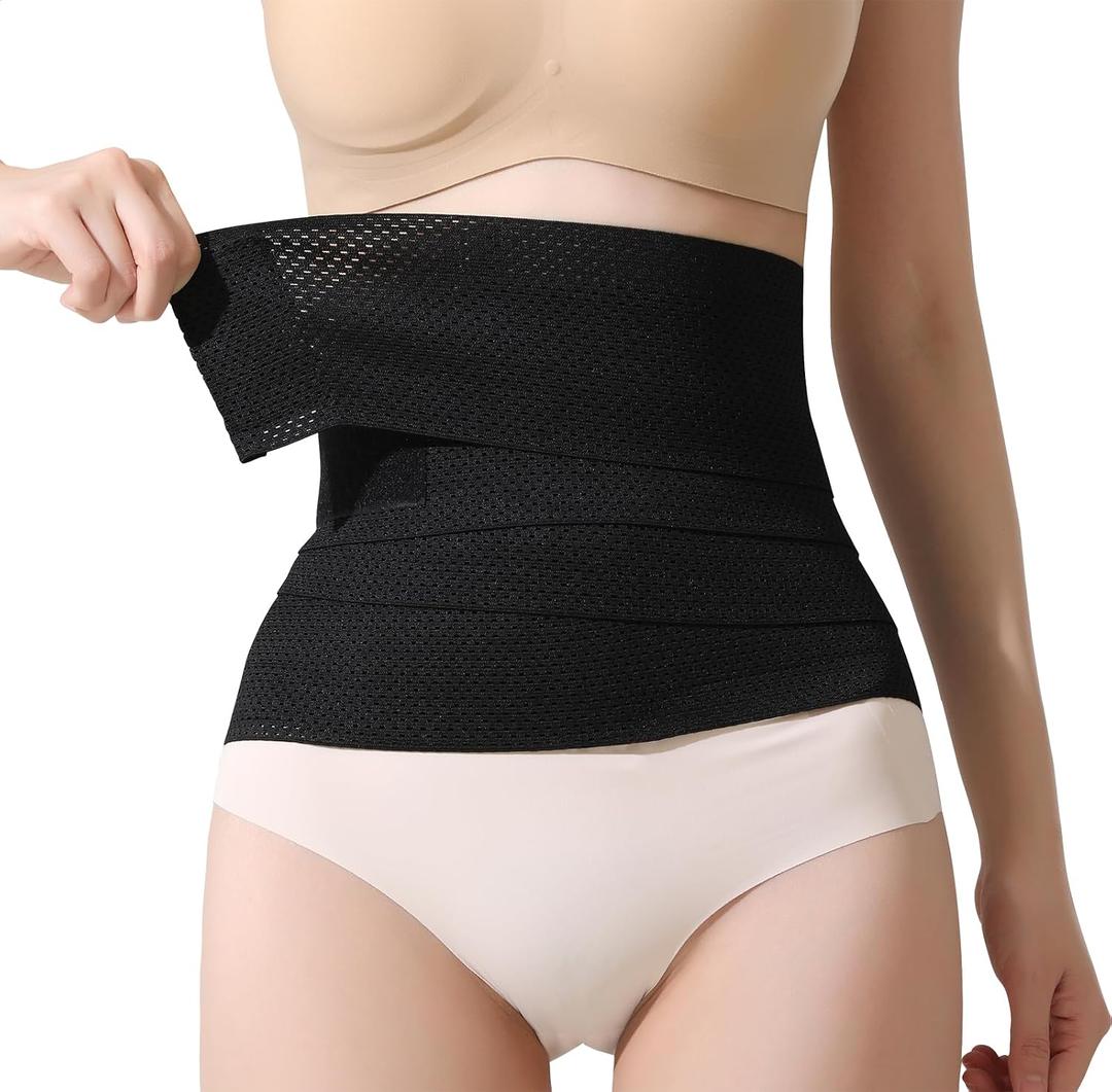 SUJAYU Waist Trainer for Women Lower Belly Fat, Belly Wrap Tummy Control Shapewear, Faja Body Shaper (Black, M)