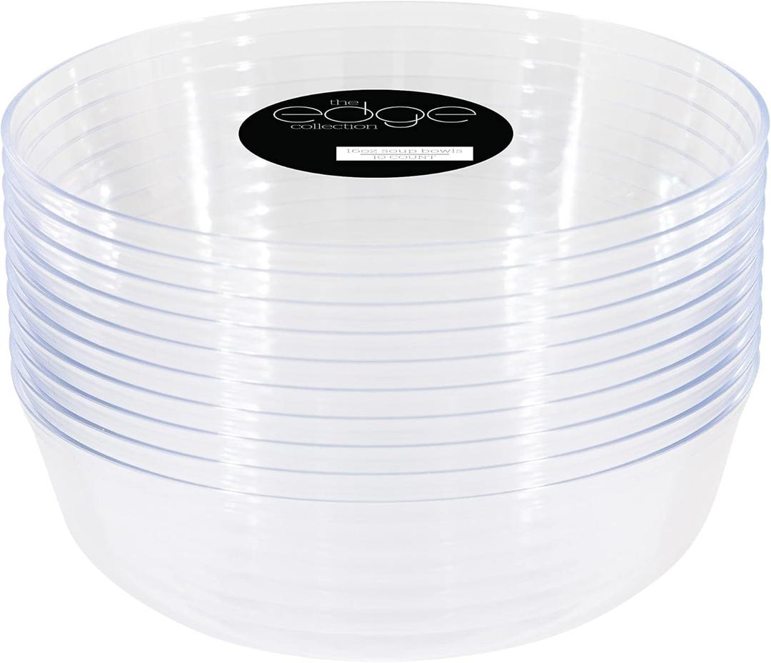 PLASTICPRO [30 Pack 16 OZ Bowls] Edge Collection Clear Plastic Party Bowls Premium heavyweight Elegant Disposable Tableware Dishes