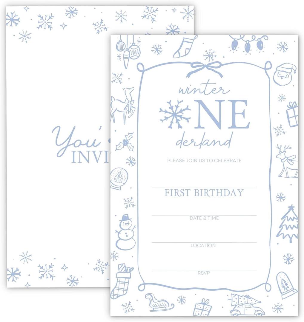 Winter 1th Birthday Invitations, First Birthday Party Invites 20 Cards with Envelopes and RSVP, 6x4 Inch. (002)