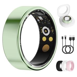 UniJethro Smart Ring for Women & Men, Health Tracker Ring with Heart Rate, Blood Oxygen,Blood Pressure, IP68 Waterproof Fitness Ring, Sleep Tracker for iPhone and Android, No APP Fee (Green, 9#)