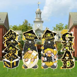 Bencailor 4 Pcs Graduation Yard Signs Class of 2025 Graduation Outdoor Decoration Large Black and Gold Congrats Grad Yard Signs with Stakes Congratulations Graduate Lawn for High School Party Supplies