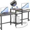 Unikito 2 Person Desk, Double Computer Desk with Power Outlets and Storage Shelves, Modern Computer Desk with Printer Stand, Extra Long Large Workstation for Home Office, Couple Gaming Desk, Black Oak, 93.8''