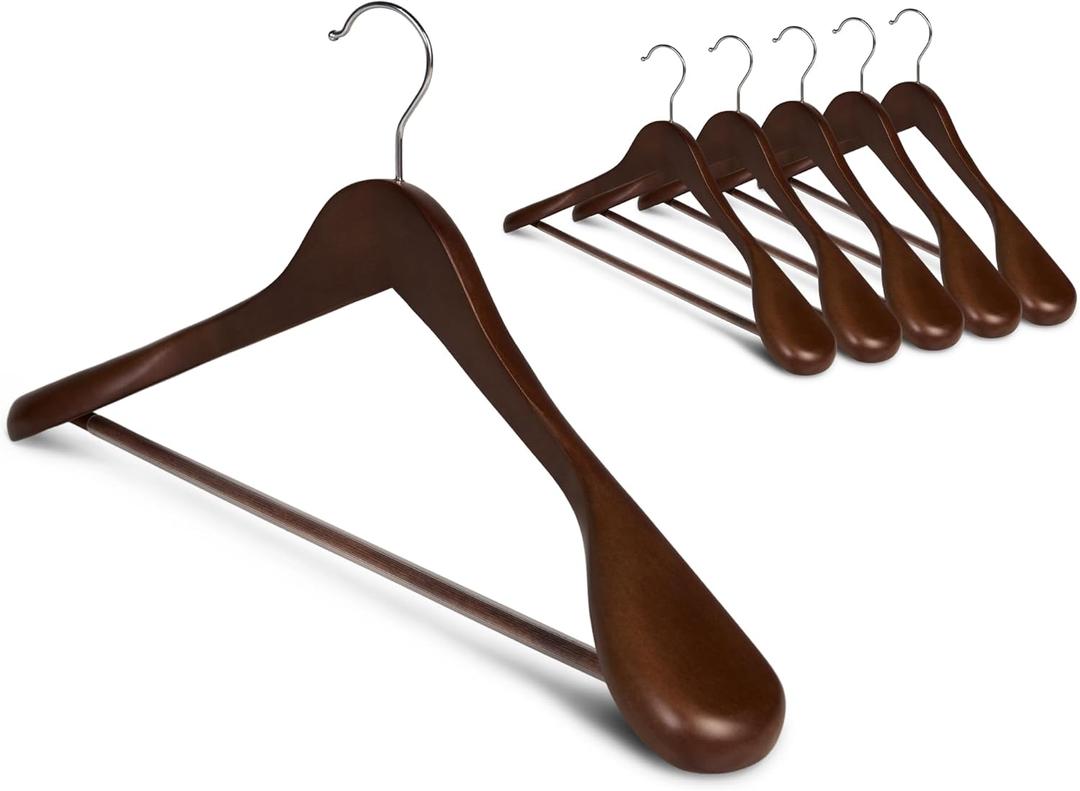 StorageWorks Wooden Hangers 6 Pack, Extra Wide Shoulder Wood Coat Hanger for Coats, Shirts, Jackets, Pants, Suits, Light Walnut Color
